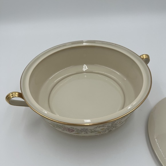 Lenox Serving Tureen with Lid Gold Trim Floral Pattern Porcelain Dish - Picture 7 of 12